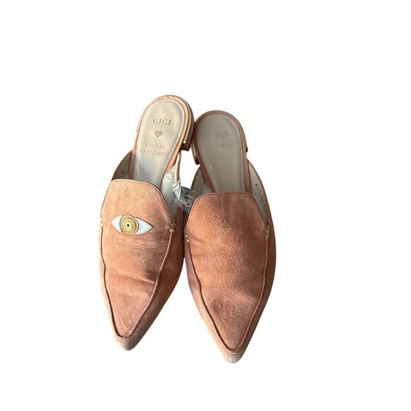 Stuart Weitzman x Gigi Hadid Eyelove Mule Pink Suede Evil Eye Shearling 8 - Picture 2 of 7